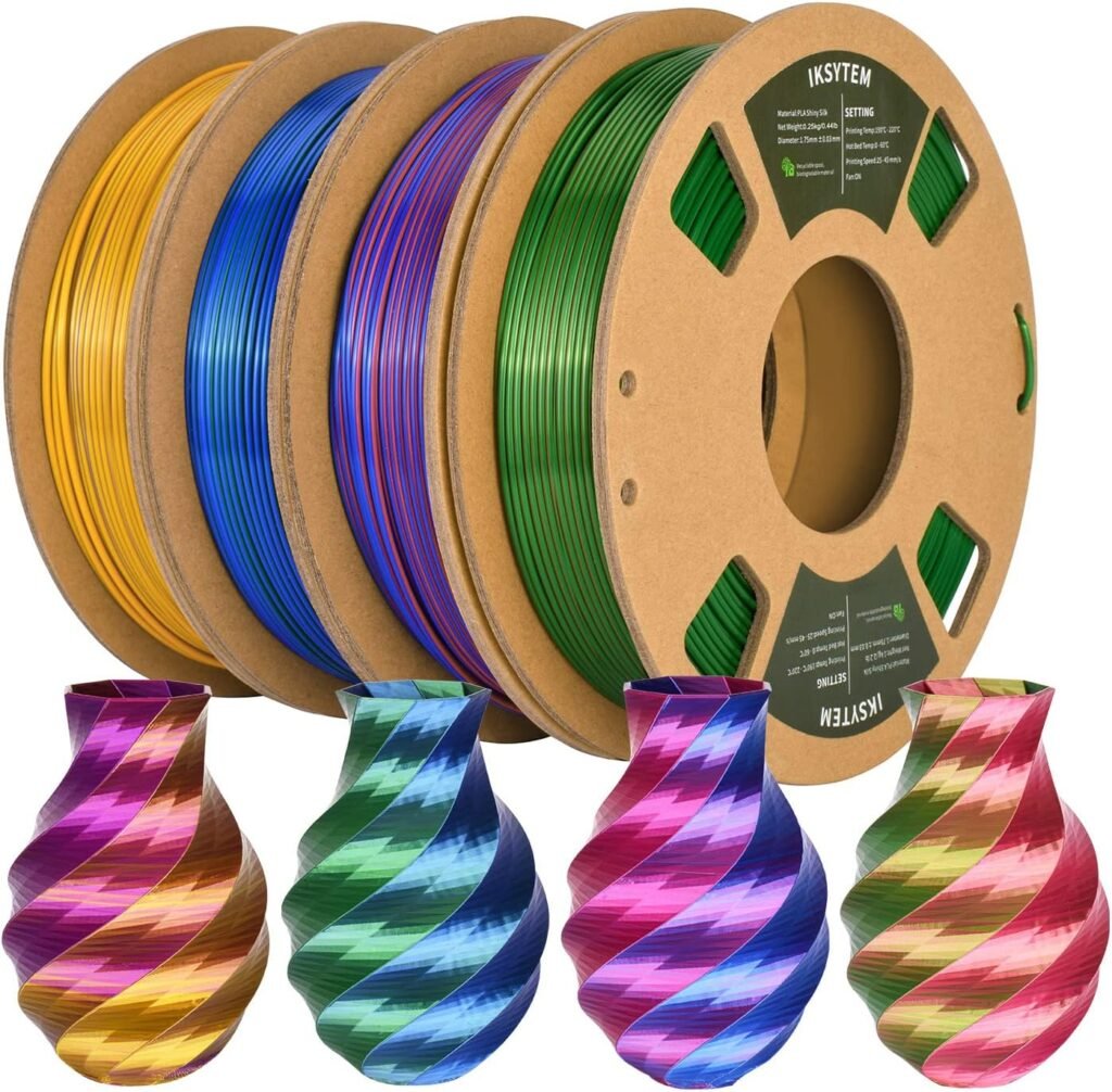 3D Printer Filament Bundle, Dual Color Filament, Silk PLA Filament 1.75mm Bundle, Silk Gold Purple, Silk Red Green, Silk Blue Green, Silk Red Blue, 3D Printing Filament, 250gX 4 PLA Spools