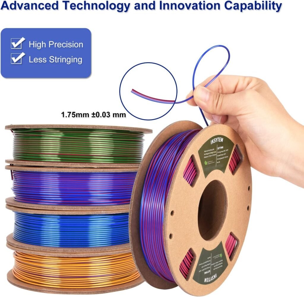 3D Printer Filament Bundle, Dual Color Filament, Silk PLA Filament 1.75mm Bundle, Silk Gold Purple, Silk Red Green, Silk Blue Green, Silk Red Blue, 3D Printing Filament, 250gX 4 PLA Spools