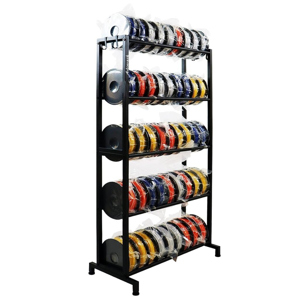 3D Printer Filament Rack, Heavy Duty Storage Shelves for 3D Rolling Filaments ABS/PLA/TPU/Nylon, 5 Tier Large Capacity Filament Spool Holder for 3D Business Studio