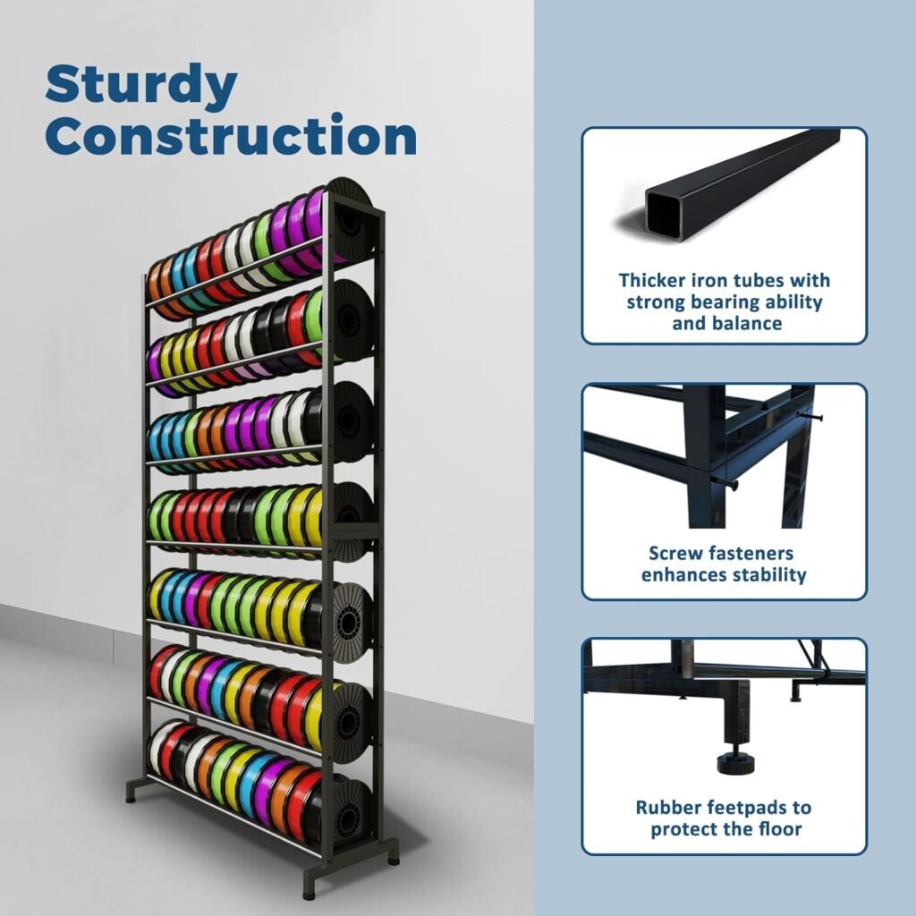 3D Printer Filament Rack, Heavy Duty Storage Shelves for 3D Rolling Filaments ABS/PLA/TPU/Nylon, 5 Tier Large Capacity Filament Spool Holder for 3D Business Studio