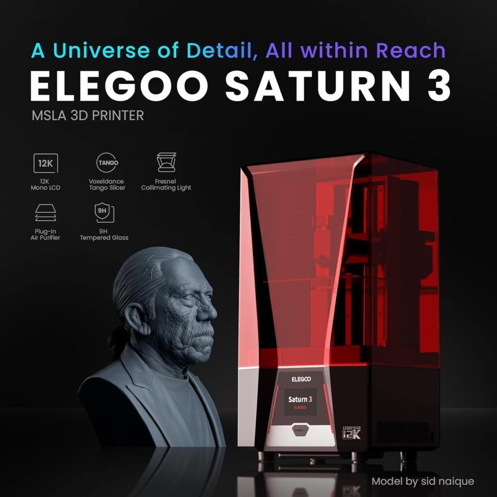 ELEGOO Saturn 4 Ultra 12K Resin 3D Printer, with Smart Automatic Leveling, 10-Inch 12K Monochrome LCD, 150mm/h Faster Printing Speed,8.62x4.84x8.66 Inch Printing Size